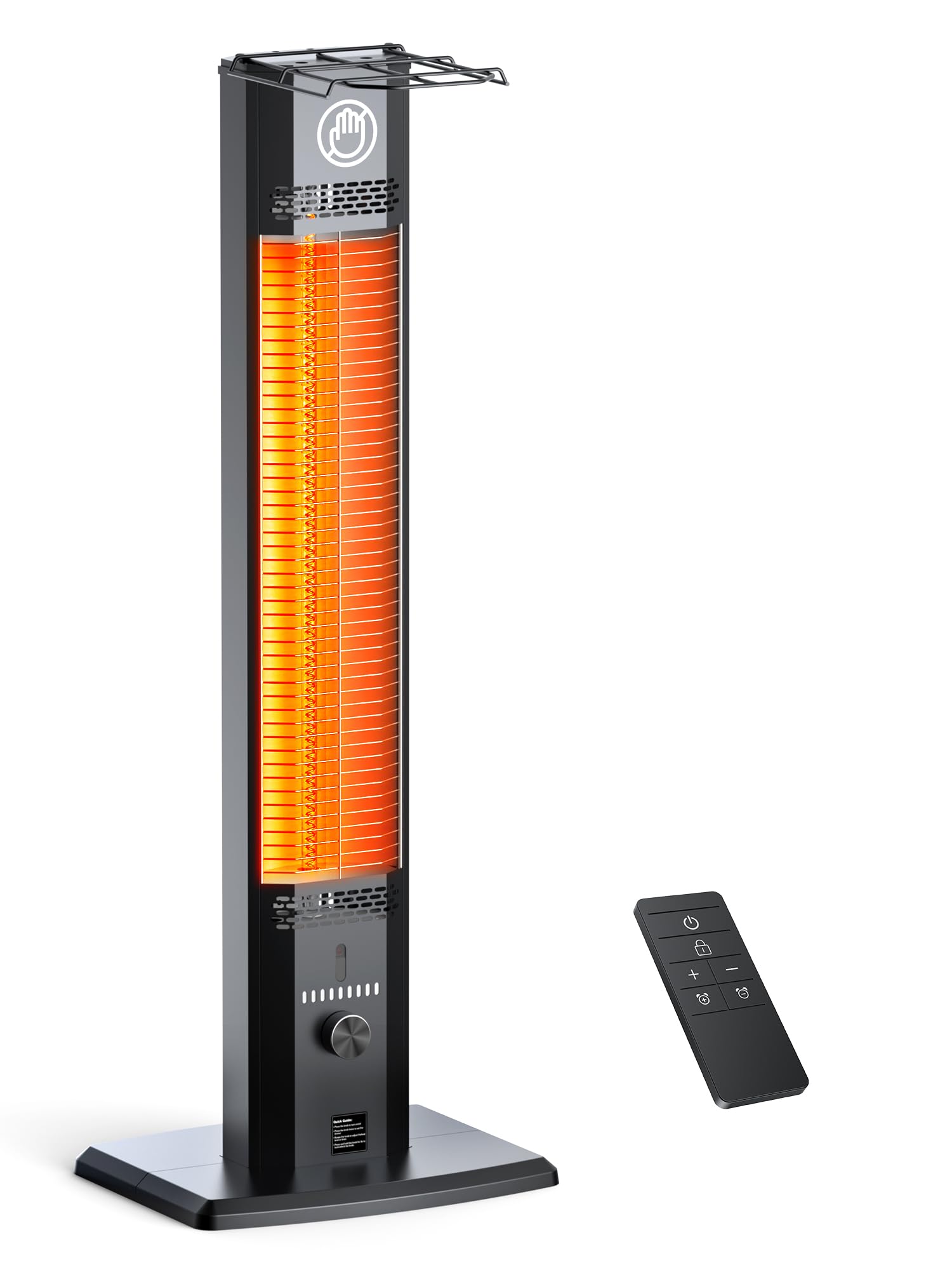 42 inch outdoor patio heater, 9 heat levels & 9 hour timer, 1500w, 1s instant heat, infrared heater with child safety lock, ip65 waterproof, tip-over for outdoor indoor use, black