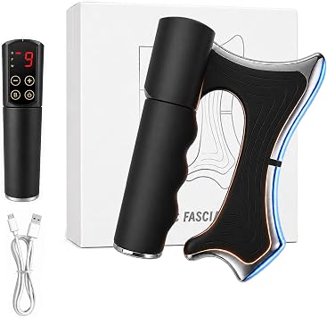 Heated Muscle Scraper with Heat and Vibration, Rechargeable Electric Gua Sha Massage Tool with 9 Adjustable Levels and LED Display, Full Body Massager, Black