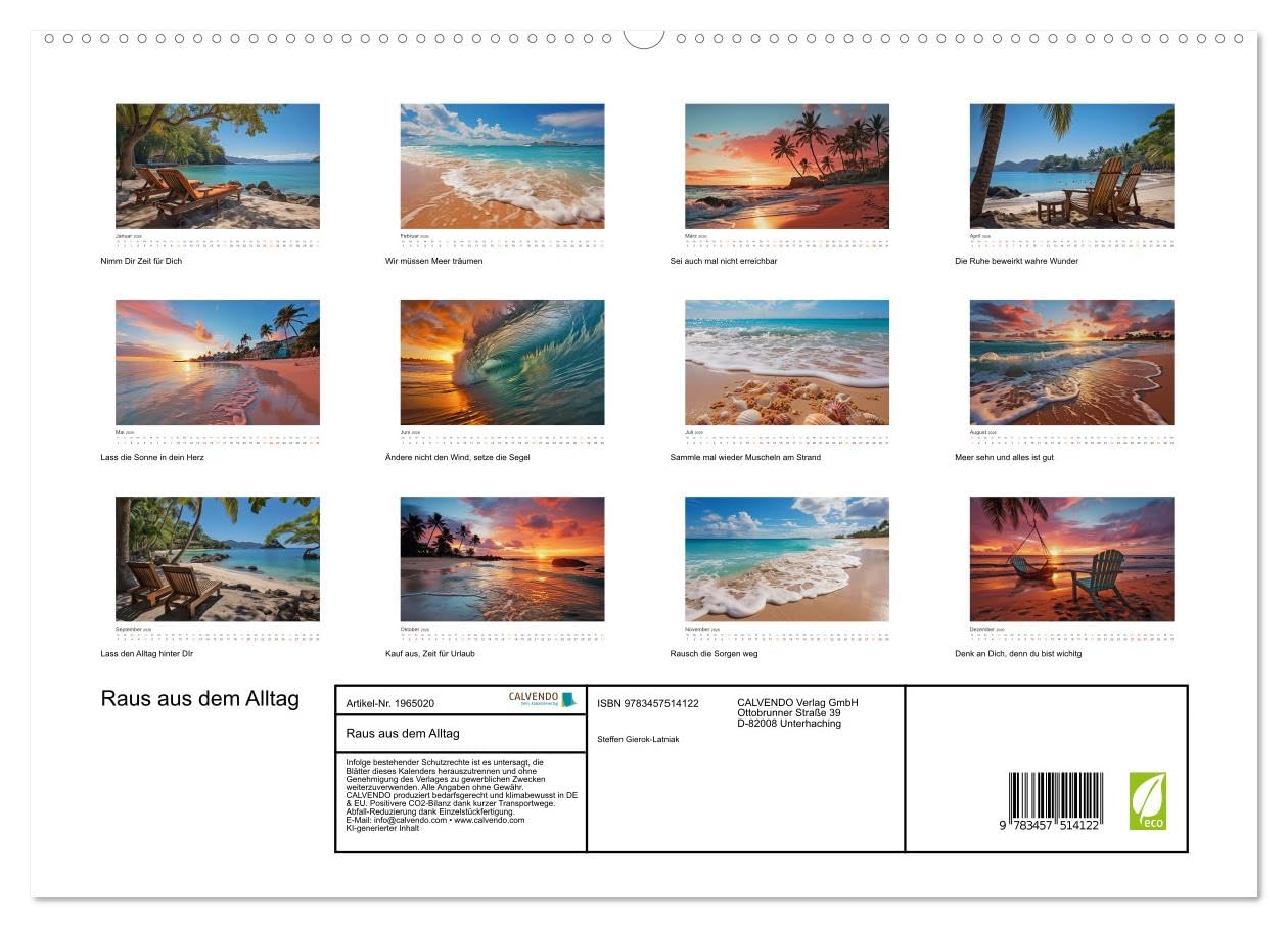 Raus aus dem Alltag (hochwertiger Premium Wandkalender 2026 DIN A2 quer), Kunstdruck in Hochglanz: Auszeit für die Seele ist eine Gelegenheit, sich ... sich selbst zu nehmen. (CALVENDO Gesundheit)
