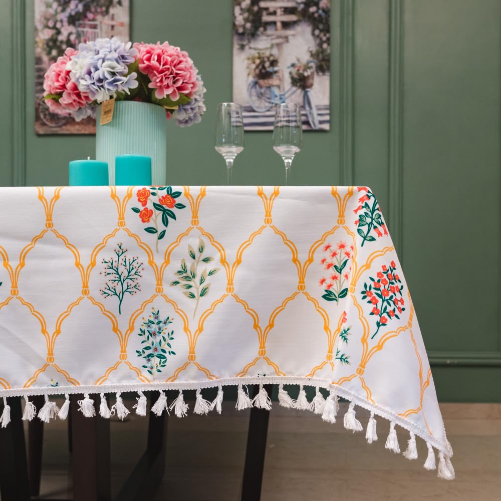 Urban SpaceUrban Space Sicilia Table Linen Collection - Premium Water & Stain Resistant Dining Table Cover for 6 Seater, Anti Skid Table Cloth for Center Table, 1 Piece (Floral Symphony, 52"x 92")