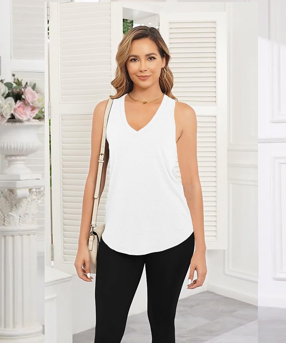 Smile Fish Women Summer Deep V Neck Tank Top Loose Fit Flowy Sleeveless Shirt