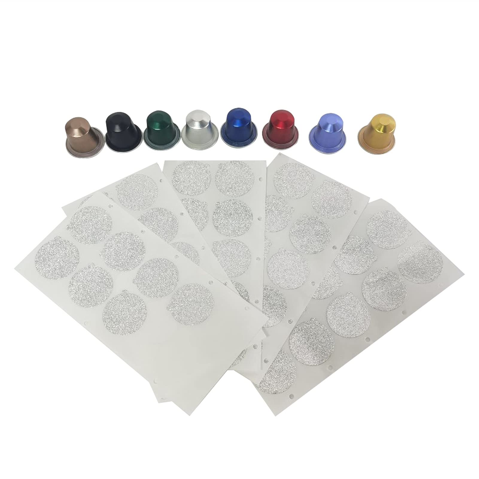 100 cápsulas de café de aluminio duraderas para Nespresso con tapas autoadhesivas, accesorios de cápsulas plateadas