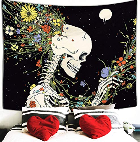 Maelove Decor Tapestry Flowers and Skeleton Elegant Hippie Psychedelic Wall Art Romantic Tapestries