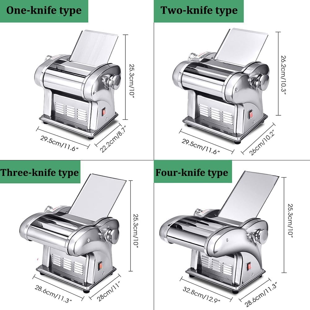 Commercial Stainless Steel Dough Cutter, Fully Automatic Electric Pasta Maker, Dough Roller Noodle Cutting Machine, 0.3-4mm Adjustable Thickness, for Home Kitchen Use ThreeKnives