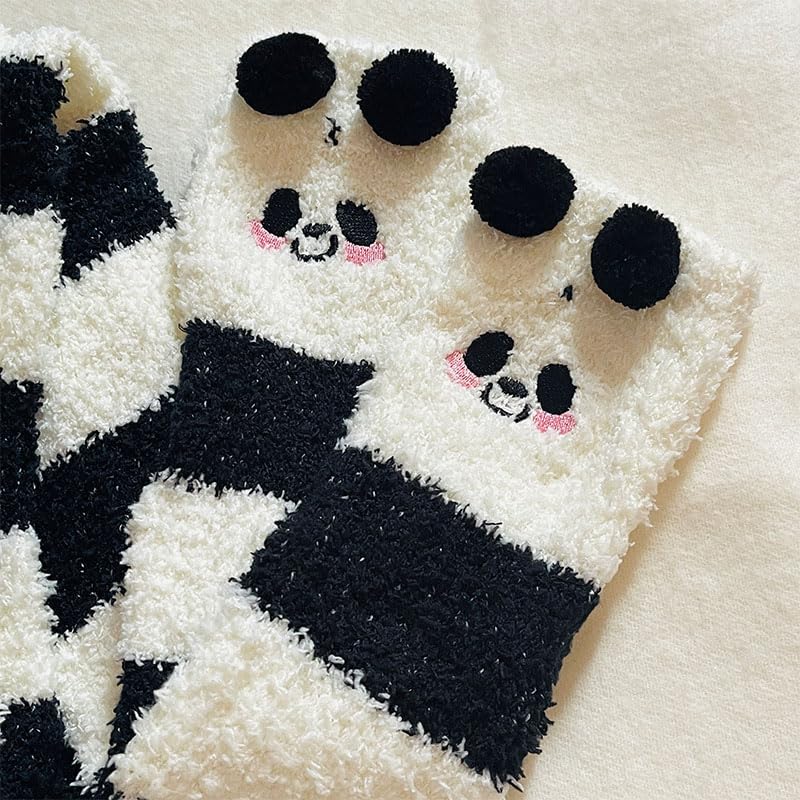 Image of 2Pcs Cute Animal Patterns Thigh High Stockings for Women Warm Stripe Leg Warmers Fuzzy Socks Over Knee High Fuzzy Socks