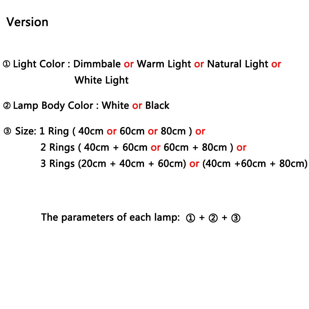 Lámpara colgante LED Moderna, lámpara contemporánea para iluminación Interior, 3 anillos, Blanca, 40 cm, 60 cm, 80 cm, cómoda
