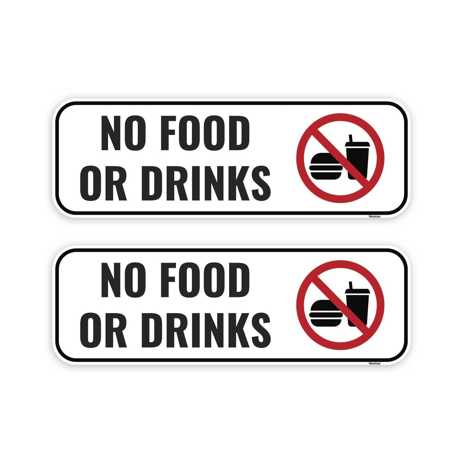 No Food Or Drinks Sign, No Outside Food & Drink Notice, Self-Adhesive Aluminum, 12x8 Inch