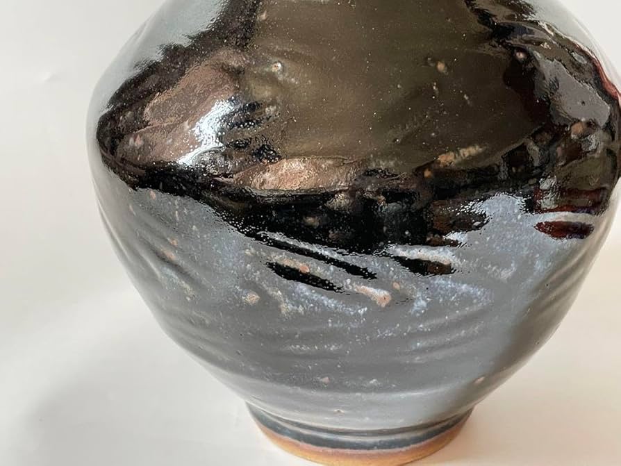 Amazon.co.jp: 陶芸家 益子焼 作者不明 鉄釉 紋打 壺 濱田庄司