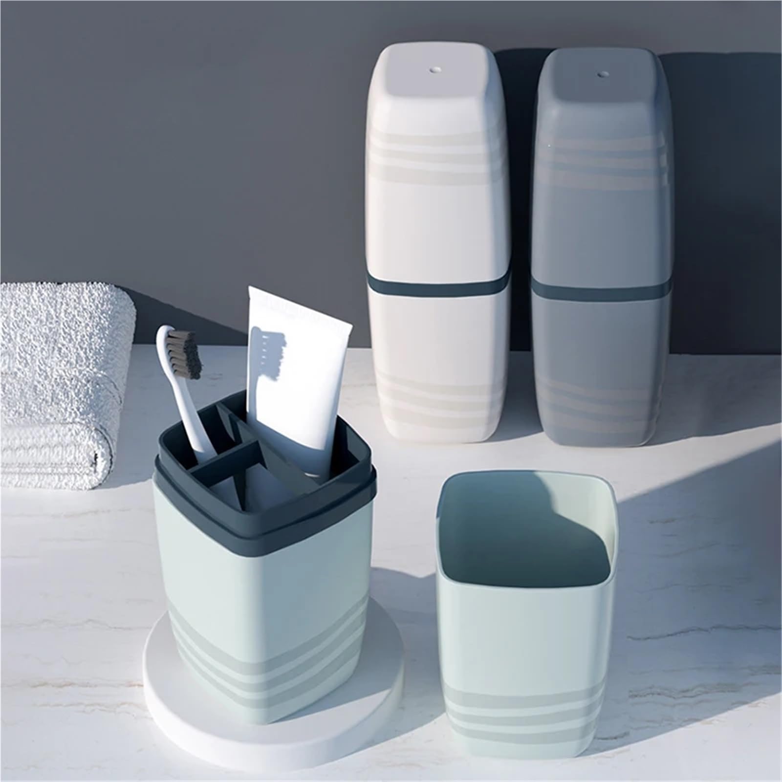 Porta Spazzolino 3 Pezzi Custodia for spazzolino da Viaggio Portatile for Coppie Tazza for spazzolino da Bagno Copertura for spazzolino da Denti Accessori for Il Bagno(Gray)