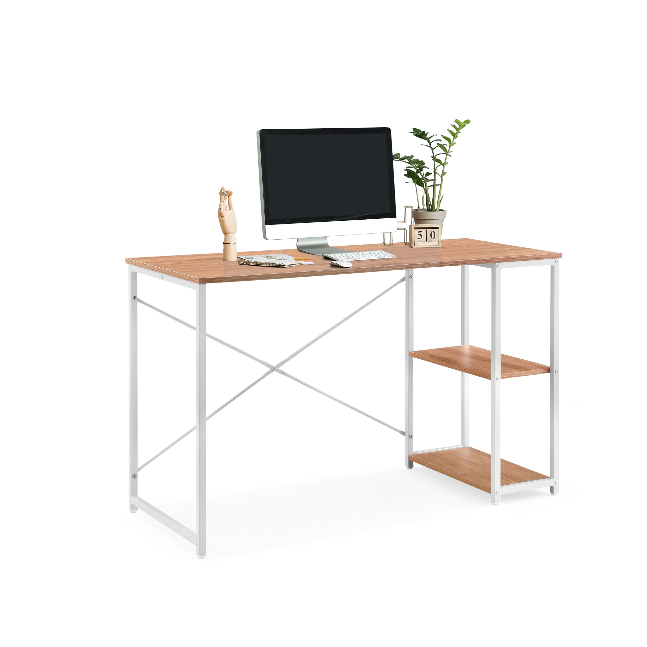 Mesa de trabajo Easy Up2 de 120 x 48 cm, combinación 2 en 1, gran superficie de trabajo, superficie robusta y fácil de limpiar, color blanco/roble