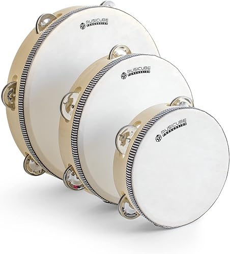 MUSICUBE Panderetas para adultos de 6 pulgadas, 8 pulgadas, 10 pulgadas, pandereta de madera de una sola fila con tintineos de hierro inoxidable,