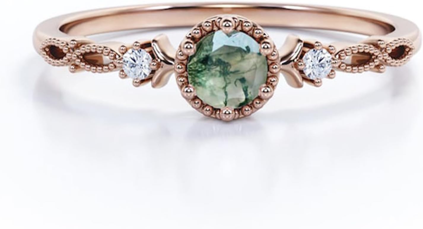 Midnight Bridal Moss Agate Ring, Promise Ring, Sterling Silver Ring, Gemstone Ring, Wedding Ring, Moss Agate Jewelry, Engagement Ring.