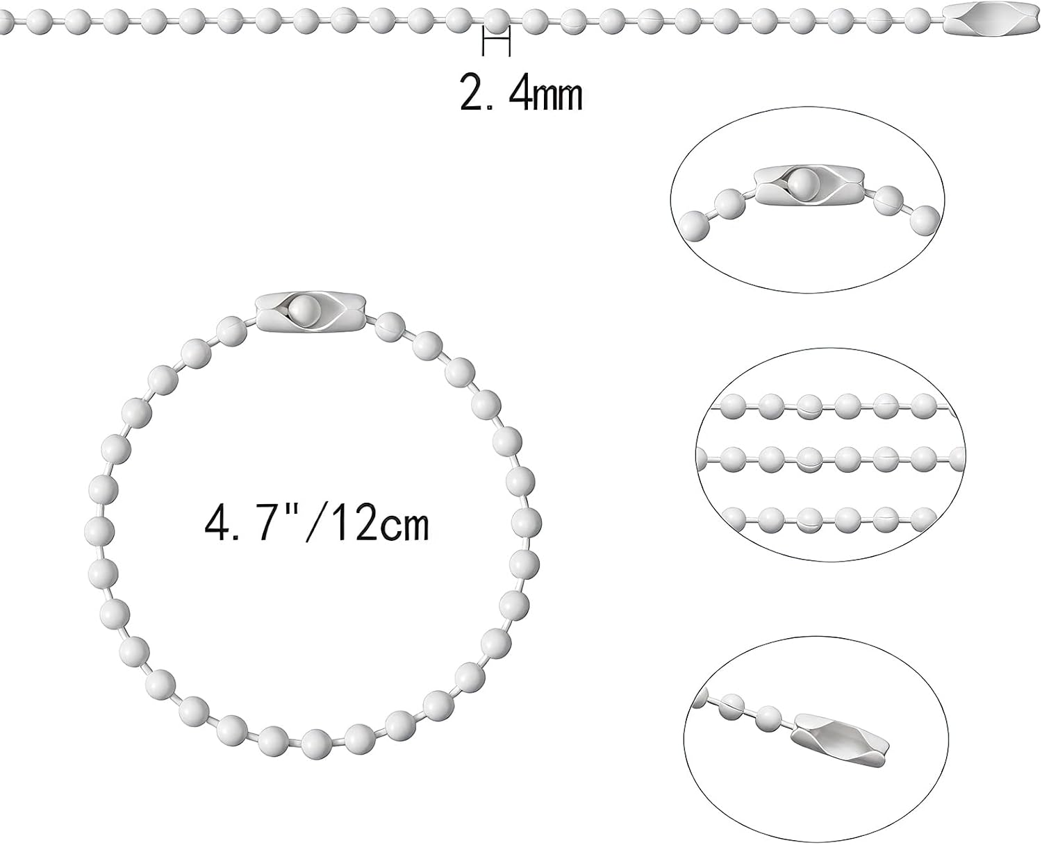 200 Pcs Ball Bead Chain Bulk Keychain 4.7 Inch Metal Dog Tag Small Chains