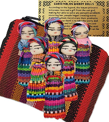 Opiniones de Fabricación de muñecas los más recomendados. 26 5ô2 6 Cute Worry Dolls + 1 Free Guatemala Fabric Bag - Handmade Guatemala Worry Dolls - Set - Guatemalan - Guatamalen