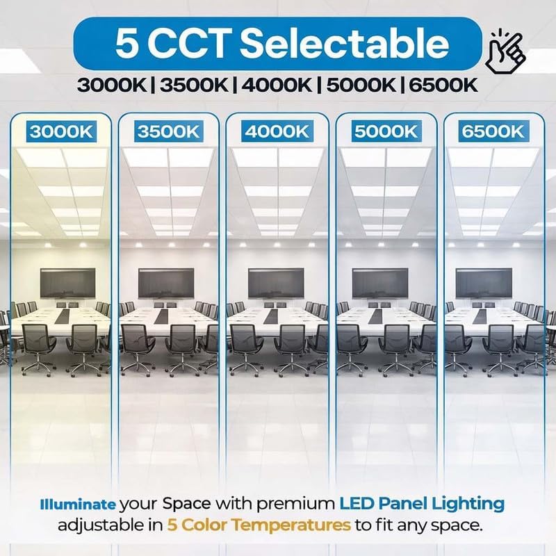 4 Pack 2x2 LED Flat Panel Light for Drop Ceiling, 5200lm Selectable 20W/25W/30W/35W/40W, Color Temperature 3000K/3500K/4000K/5000K/6500K, 0-10V Dimmable, 120-277V, ETL