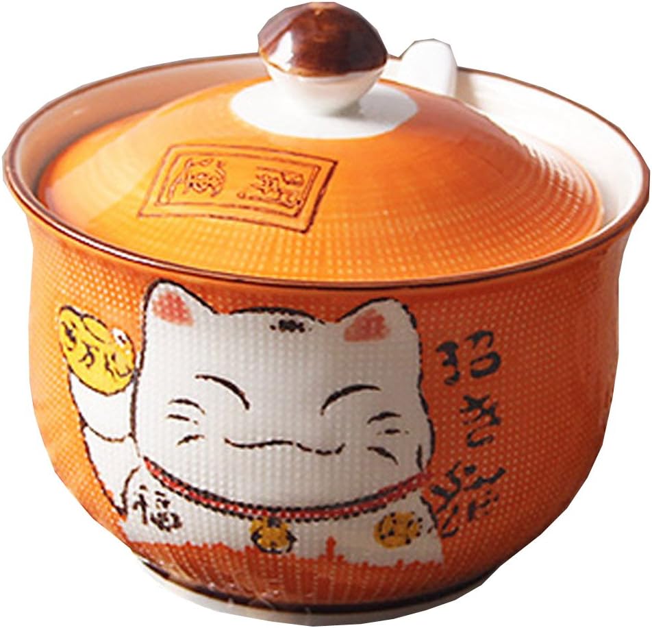 MISS TUTU Japanese Maneki Neko Lucky Cat Sugar Salt Pepper Storage Jar with Lid And Spoon