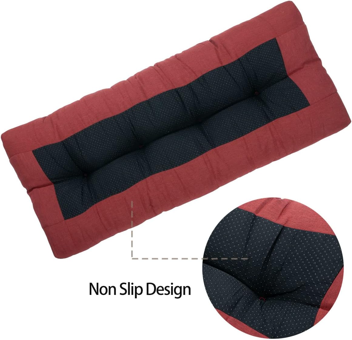 funhome outdoor bench cushion 45 x18 inch with non-slip grips,water resistant porch swing cushion,bench pillow pads,tufted cushions for patio garden furniture,45" seat cushions(dark red) dark red 45 x 18 x 5 inch