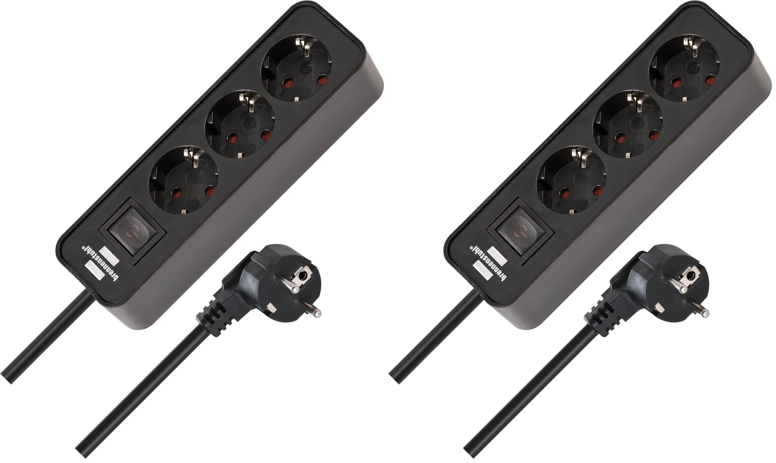 Brennenstuhl Ecolor regleta enchufes con 3 Tomas Corriente (Cable de 1,5 m, con Interruptor) Negro (Paquete de 2)