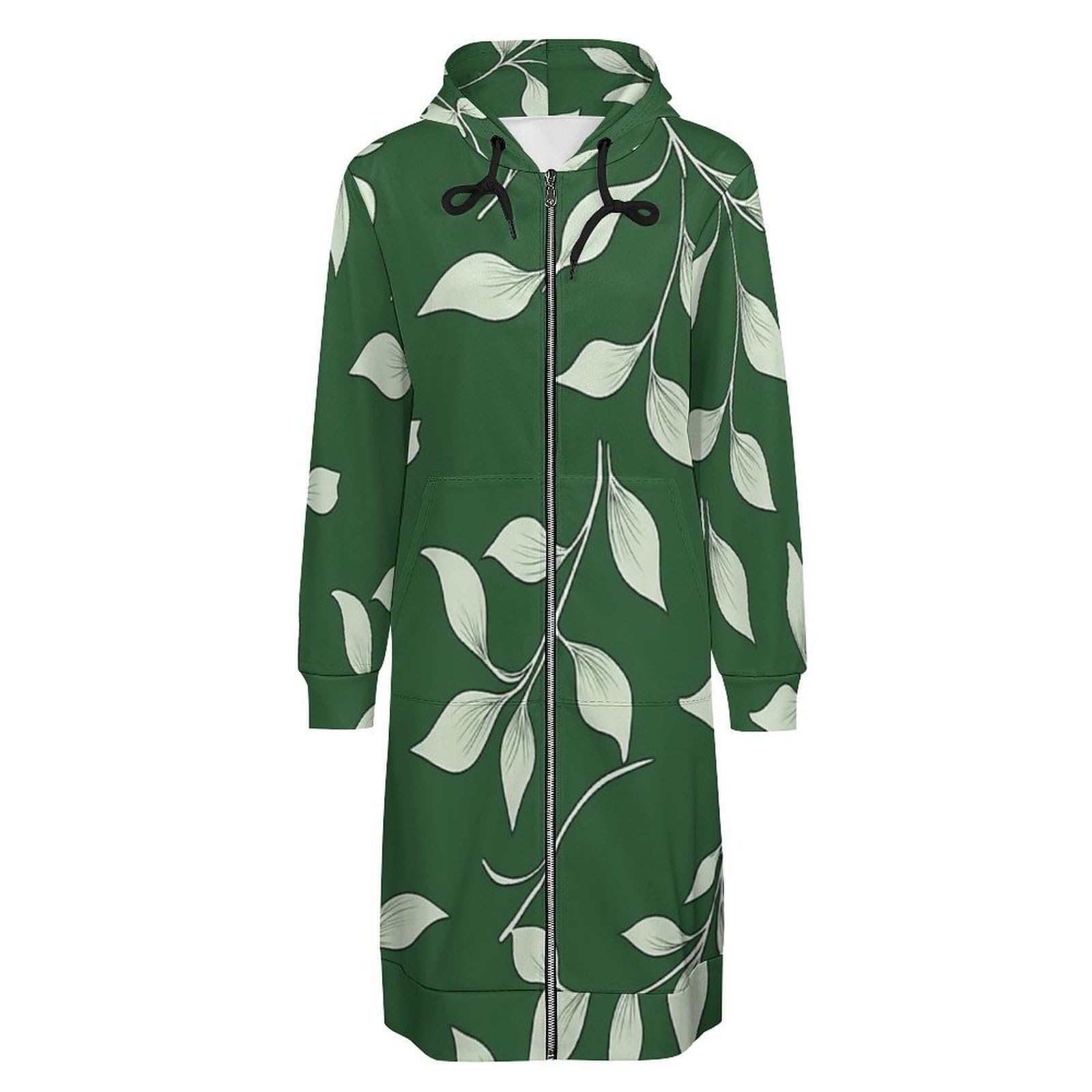 Felpa Donna con Zip Felpe Sportiva con Tasche E Cappuccio Motivo A Foglia Bianca Morbida Invernale Giacca Regolabile Confortevole per Uso Quotidiano Casual