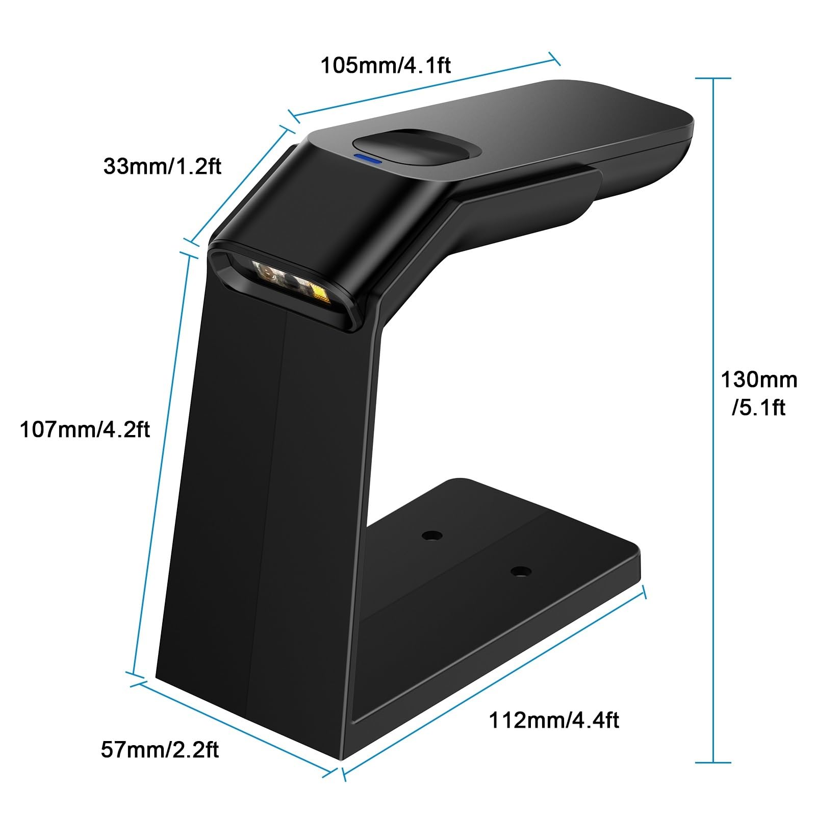 Scanner di codici a barre wireless QR 1D/2D con supporto, scansione automatica disponibile, batteria ricaricabile da 1800 mA*H