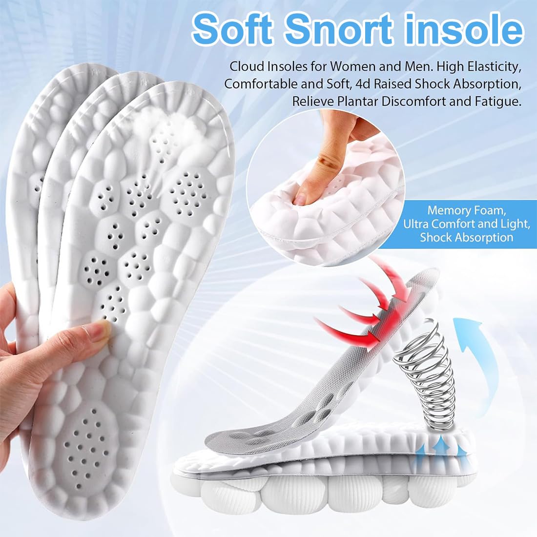 Plantillas Memory Foam para Deporte, Trabajo y Uso Diario - Ortopédicas Transpirables Amortiguadoras 43-44