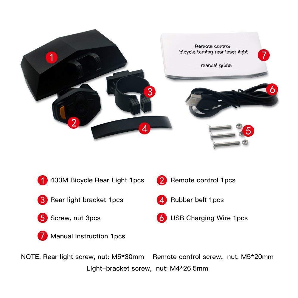 Feu arrière pour vélo, Feux arrière de Bicyclette/vélo Taillight LED USB Rechargeable à Distance et éclairage arrière imperméable à l'eau