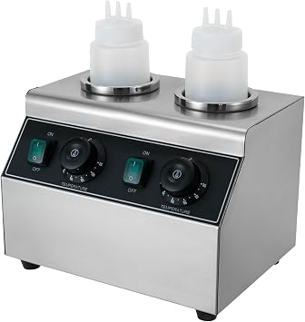 Electric Sauce Warmer Heater, 2 Grids Hot Fudge Warmer Dispenser, Commercial Nacho Cheese Dispenser with 2 Bottles, Jam Chocolate Caramel Sauce Heat Preservation Machine 86-176 F