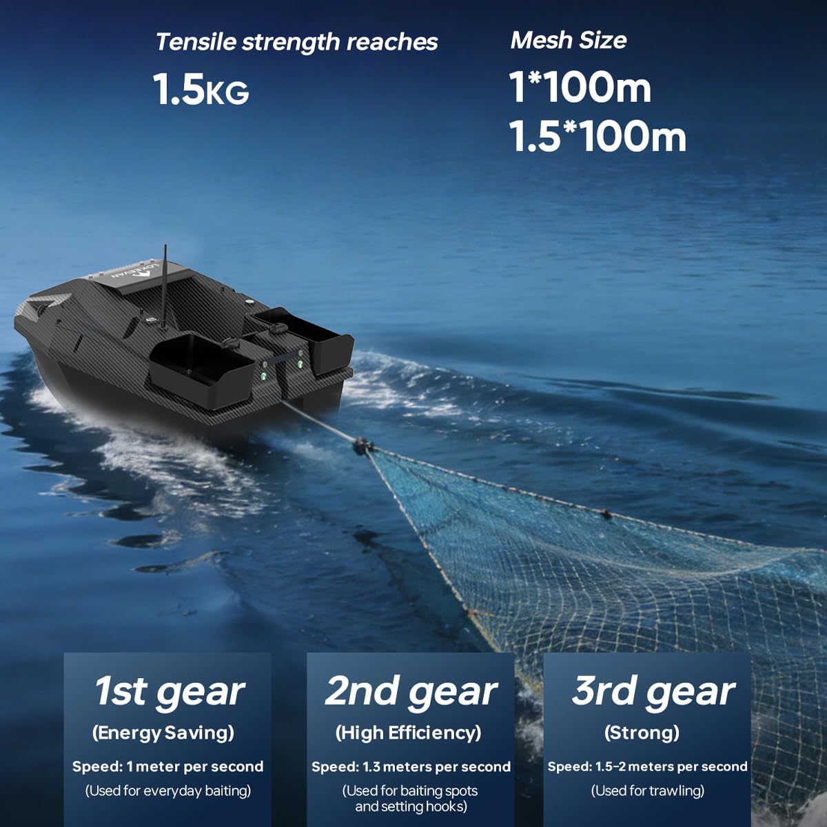 D70B GPS Köderboot 12V, 500 m Reichweite, GPS + Beidou Dual-Positionierung, 100 Wegpunkte, 3 Futterkammern, Bottom-Feed Köderausgabe, 31200‬ mAh, 2–4 Std. Laufzeit, 1,5 kg Schleppkraft