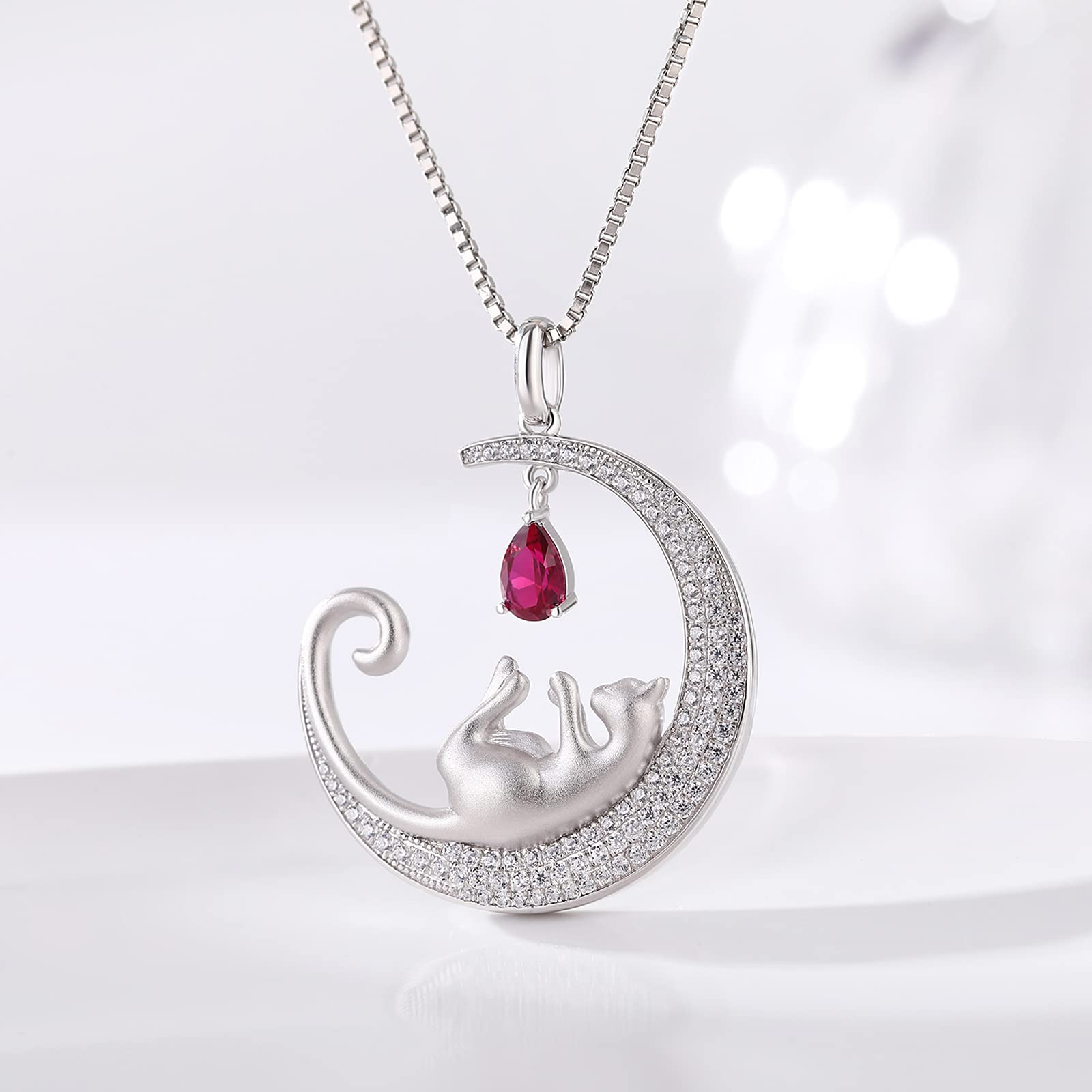 jiamiaoi Collana Gatto in Argento Sterling s925 Placcato Oro Bianco 18K per Donna