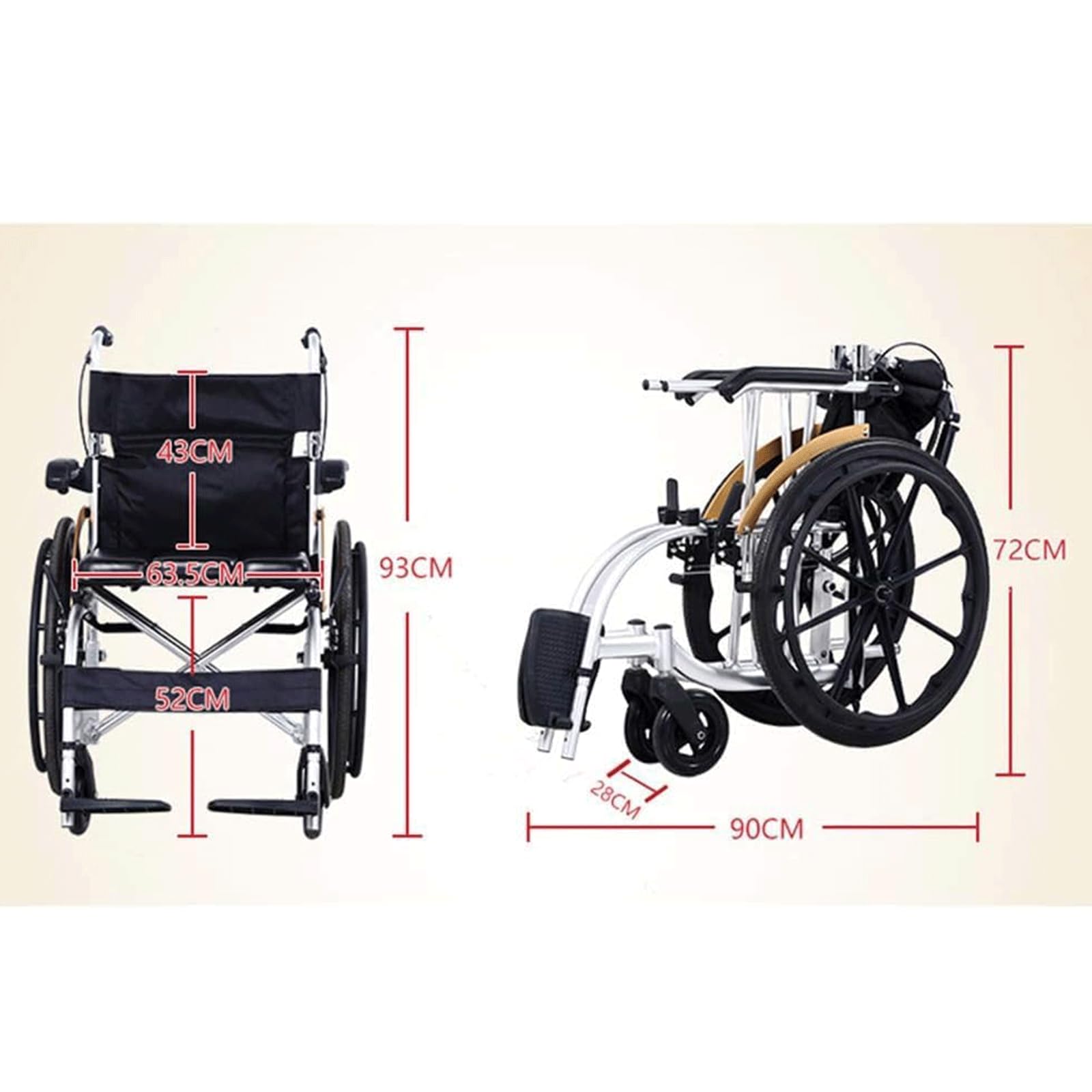 Silla de Ruedas Manual Ligera Silla de Ruedas Plegable de Transporte para Adultos Scooters de Movilidad Silla de Ruedas/a