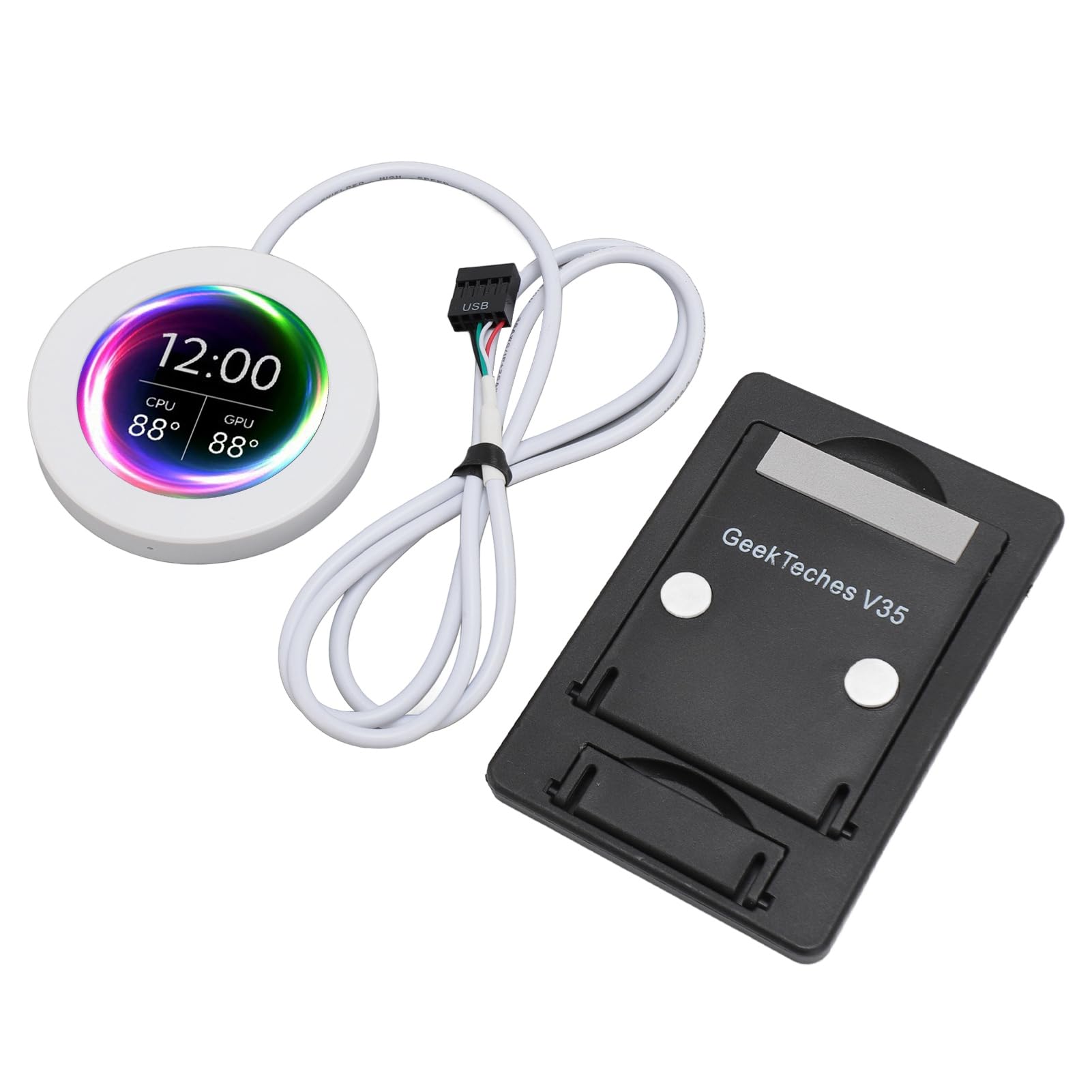 VELATEMOR 2.1 Inch AIO Computer Temp Monitor, CPU Cooler LCD Display, Water Cooled Screen, Multiple Data Monitoring, Sensor Panel Display Temperature Monitor,for AIDA64 (White)