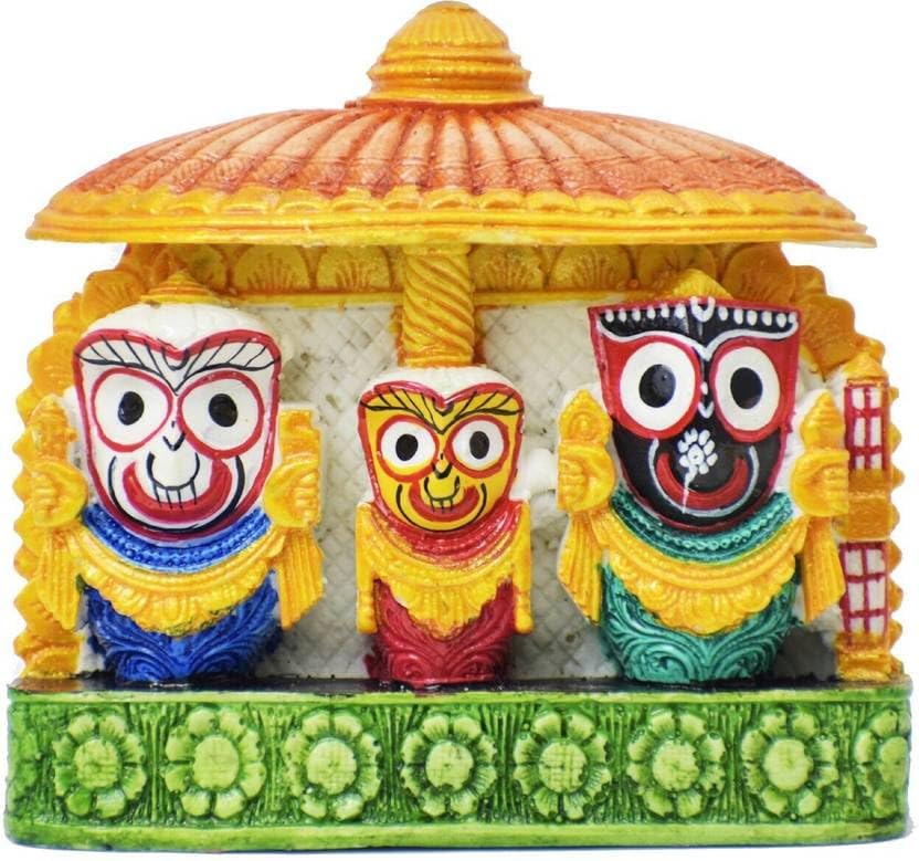 Image of Idol of Lord Jagannath balaram and subhadra 4 x 4 Inch Multicolour, 1 Piece,Marble Dust