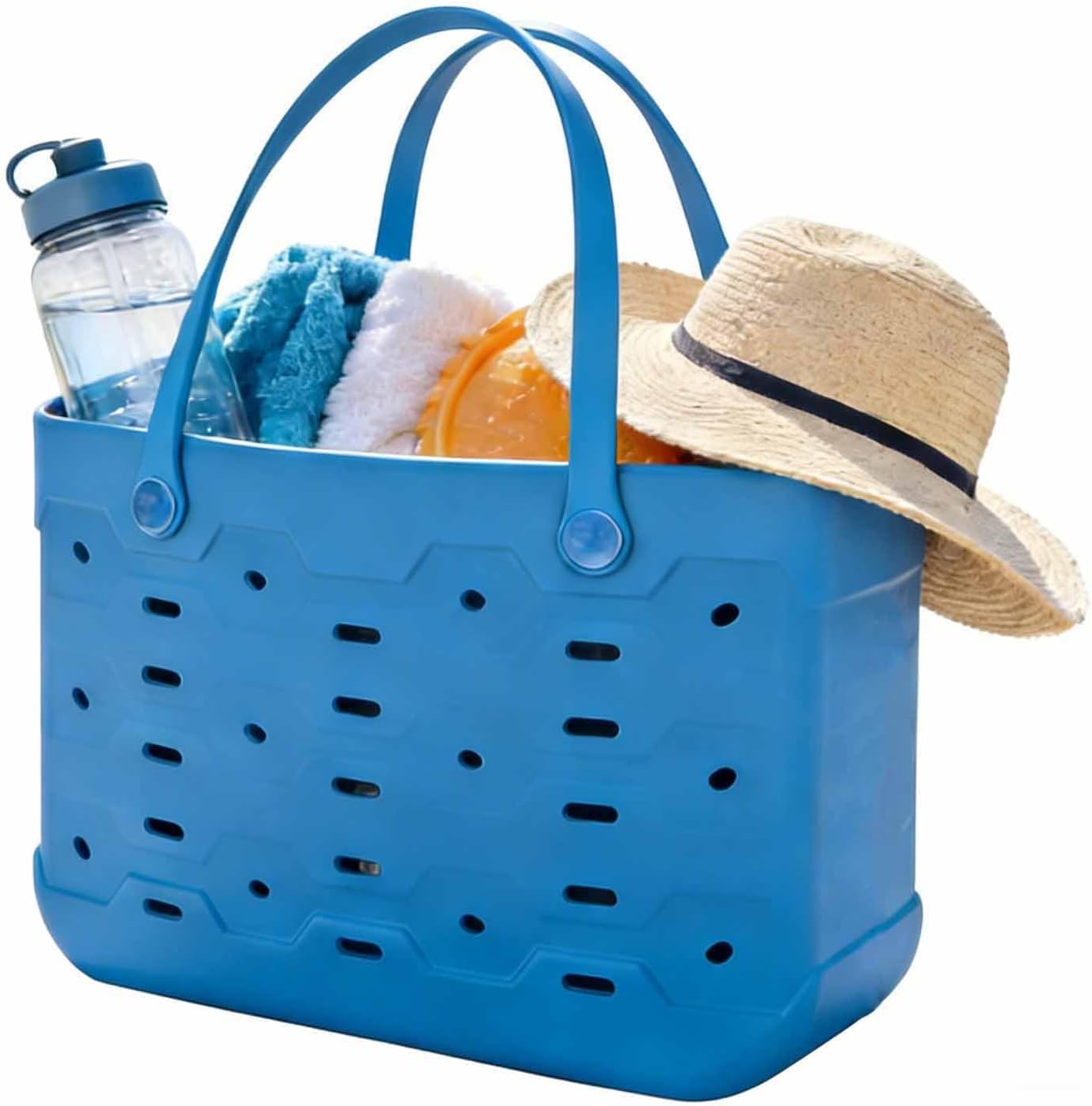Large Waterproof Beach Bag, Multi-Purpose Washable Storage Bag with Sturdy Handles, Flexible for Travel, Outdoor & Daily Use (Blue Isle)