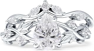 Two Piece Pear Teardrop Leaf Infinity Twisted Curved Band Bridal Set Vintage Style Cubic Zirconia Wedding Engagement Ring 925 Sterliing Silver