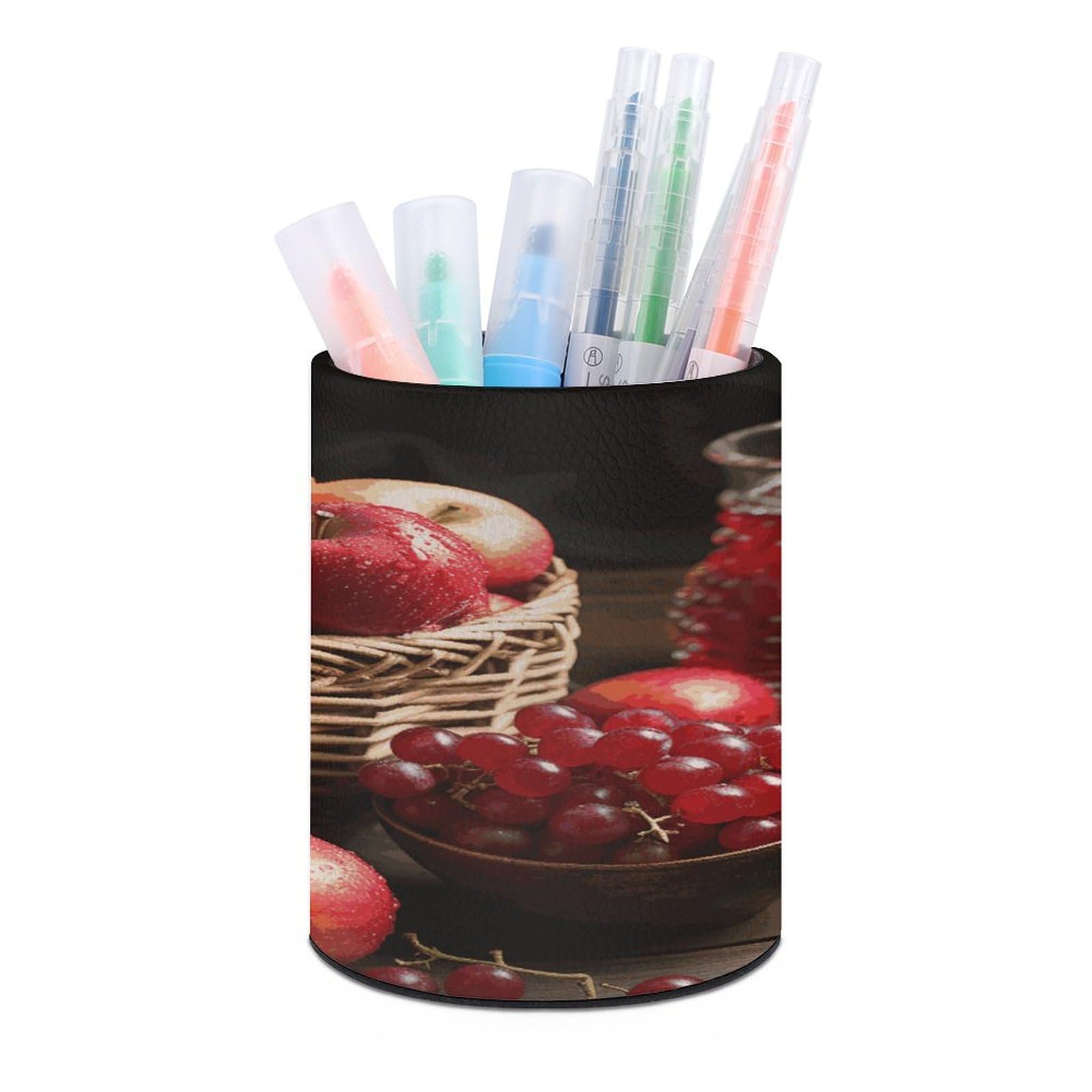 FekiLoot Red Fruit in A Basket Pen Holder Personalized Desktop Pencil Holders Case Office Accessories Container Box for Round Pen Cup Desktop Organizer Makeup Brush Holder Caddy Storage