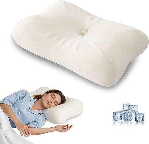 Almohada de espuma viscoelástica de gel refrescante, almohadas de contorno cervical con diseño de doble altura para aliviar el dolor de cuello,