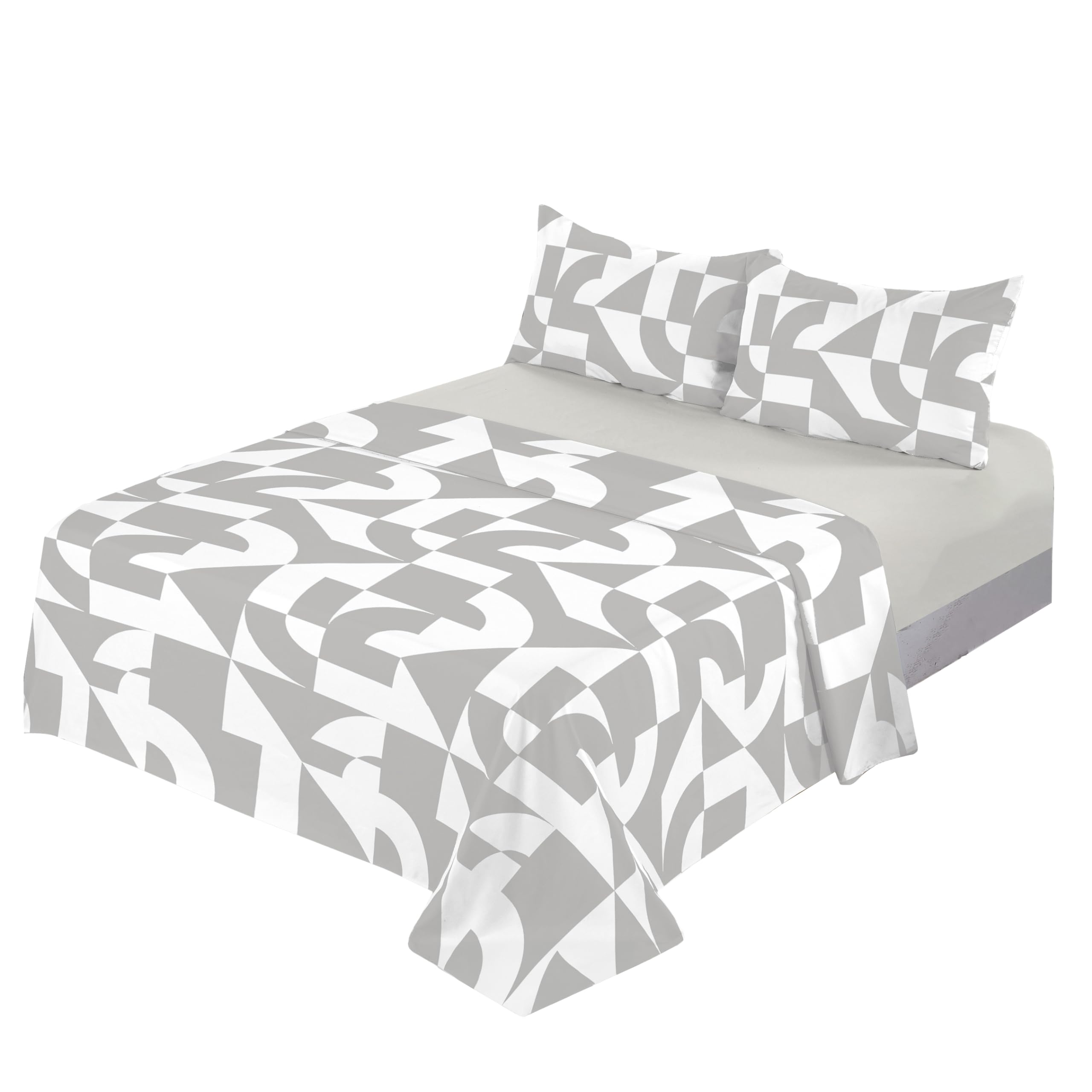 H HANSEL HOME Juego de Sábanas Cama 135, Juego Sábanas 135x190/200cm 4 Piezas, Microfibra Extra Suave, Sábanas Bajera Ajustable, Encimera, 2 Fundas de Almohada - Juego Sábanas Estampado Blanco y Gris