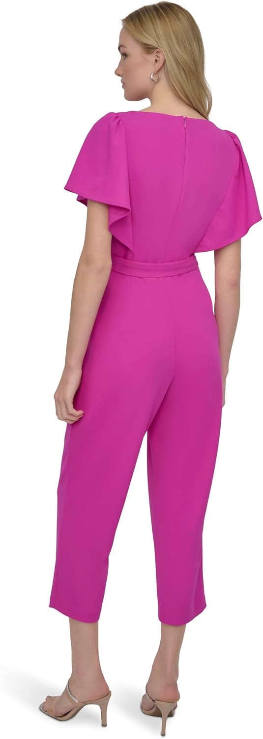 DKNY womens Flutter Sleeve Scuba Crepe Tie Jumpsuit - Image 3