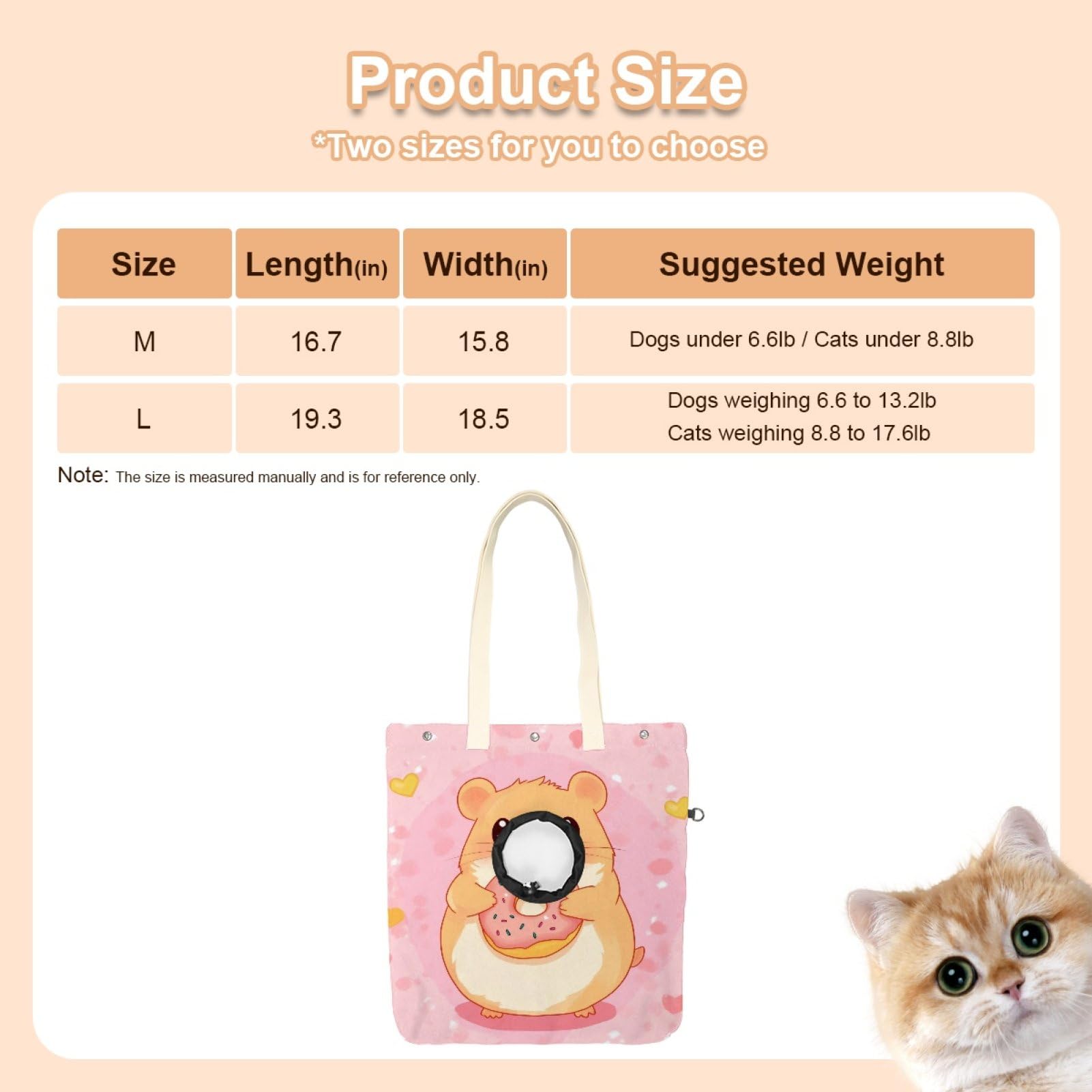 Pet Canvas Shoulder Bag Soft-Sided,Dog Purse Carrier for Small Dogs and Cats, Portable Pet Handbag with Adjustable Hole, Pet Washable Travel Tote Bag,Cute Hamster Donut 19.3''x16.5''