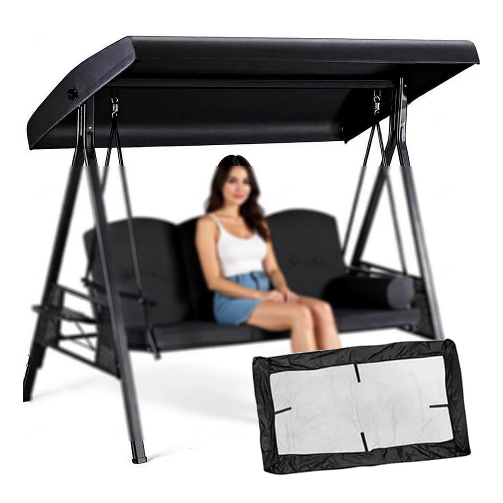 Lhcxkjgs Black 210D Coated Oxford Fabric Porch Swing Cover 75 X 47 X 7.8 In Waterproof, Uv-Resistant Swing Chair Cover For Lawn Garden