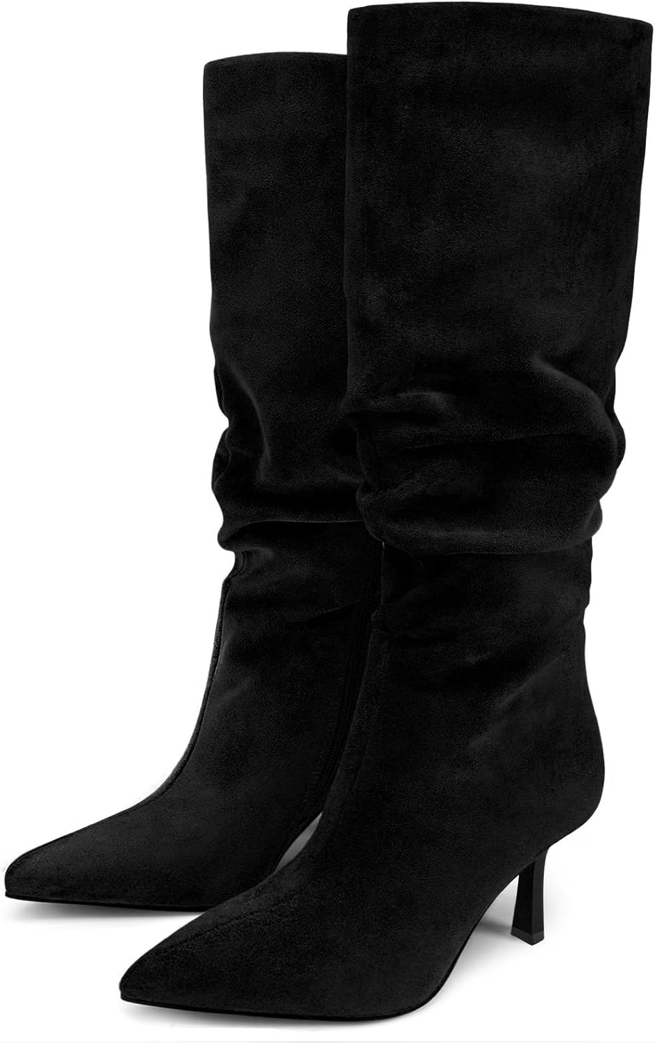 Lumeheel Knee High Boots for Women - Suede Ruched Women's Tall Boots with Pointed Toe Kitten Heel Pull On Zipper, Slouch Fashion for Fall Winter - Image 5