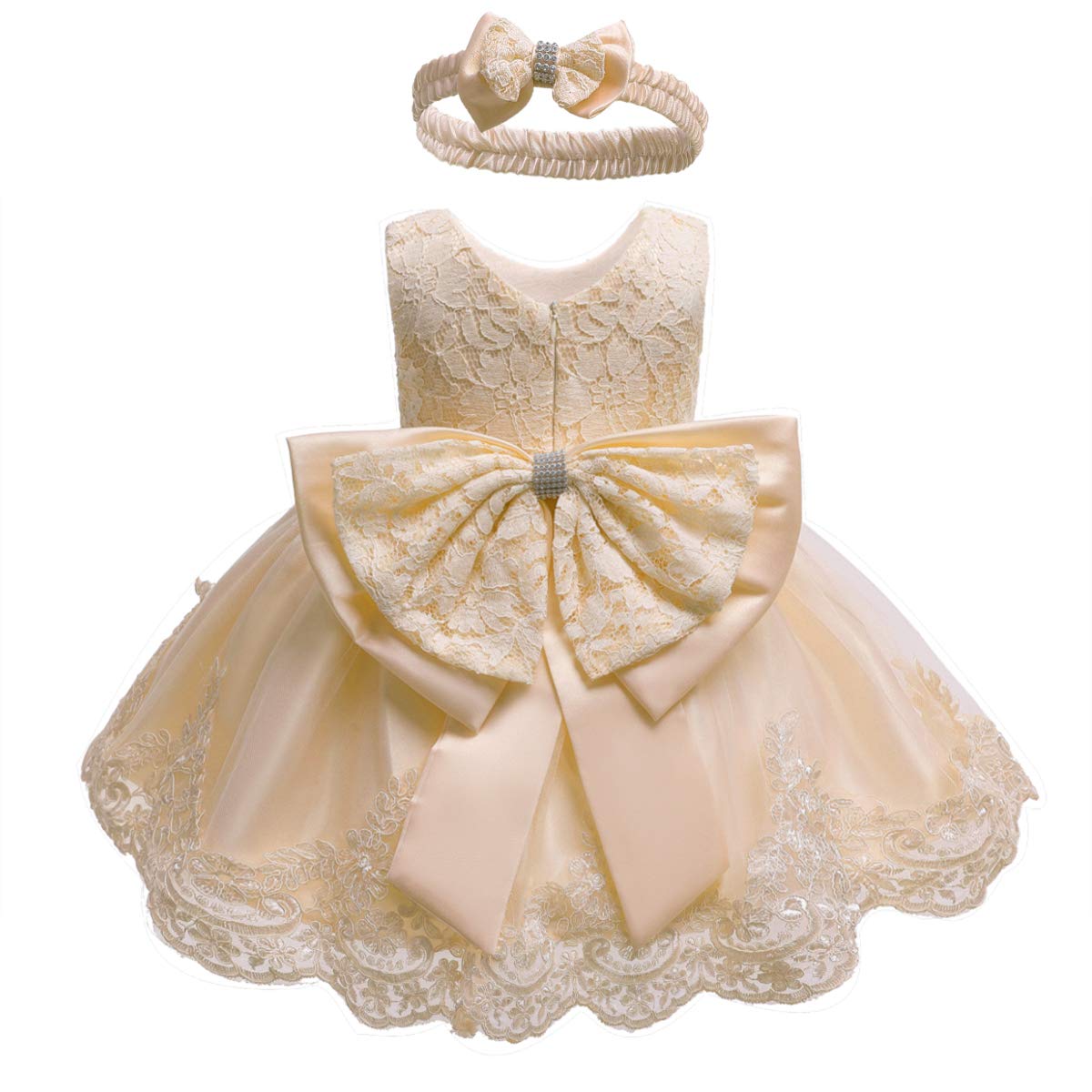 Vestido de encaje con tutú bordado para niñas de 0 a 6 años, Champán, 18-24 meses