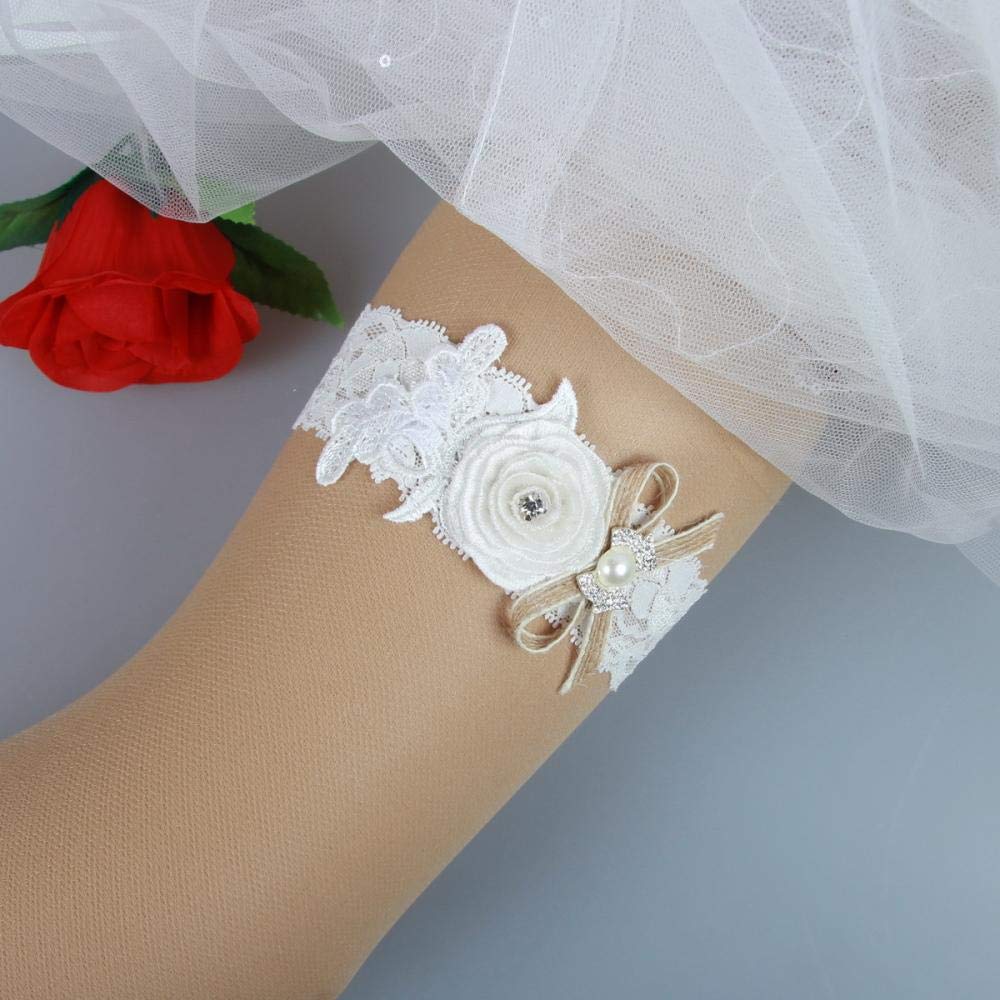 Giarrettiere per spose Giarrettiera in Pizzo, Accessori da Sposa Cintura in Pizzo Elasticizzato con Passante per Le Gambe-Bianco 10 Pezzi_L, Set di Reggicalze in Pizzo (Bianco 10 Pezzi M)