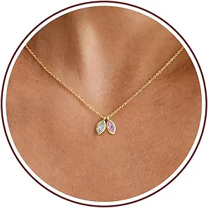 Birthstone Necklace for Women Dainty Gold Necklace with 2 Birthstone Christmas Stocking Stuffers Teen Girl Gifts Trendy Stuff Birthday Gift Moms 2025 Graduation Gift Adjustable Anniversary Jewelry for Daughter Girlfriend Friend