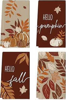 Artoid Mode Maple Leaves Pumpkin Fall Kitchen Towels Set of 4 18x26 Inch | Thanksgiving Autumn Hand & Dish Towels,Ultra Absorbent,Seasonal Farmhouse Decoration