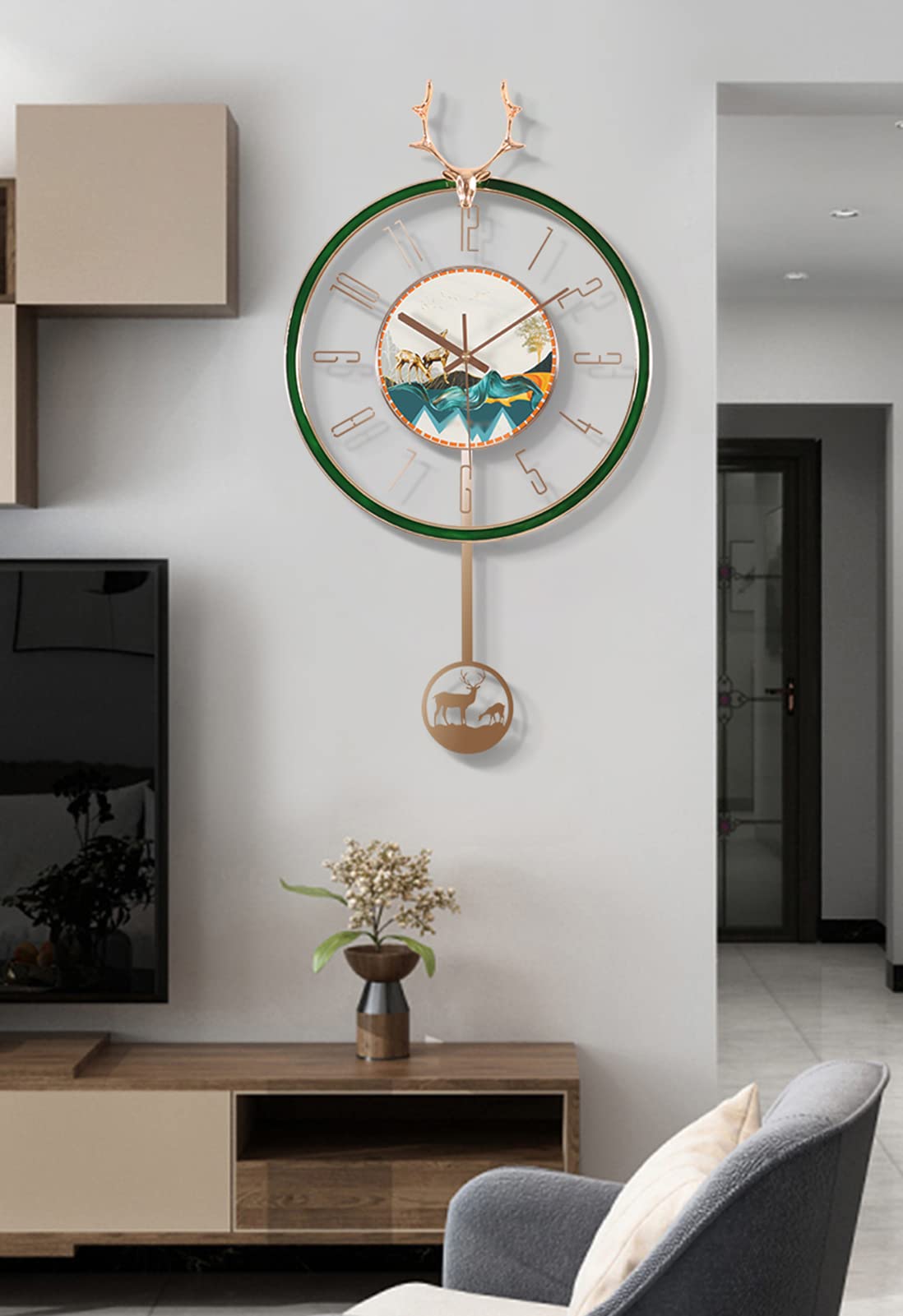Reloj de Pared, Reloj de Pared a Pilas, Reloj de Pared para la decoración de la Sala de Estar, Reloj de Pared de péndulo silencioso con diseño de Ciervo Moderno