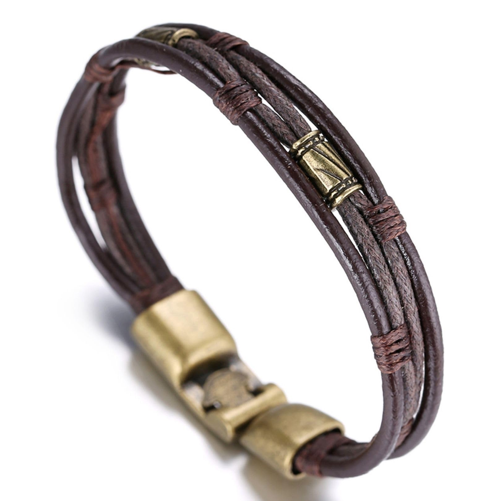 Halukakah ● Retro ● Men's Leather Bracelet Vintage Style 8.66In/22cm with Free Giftbox