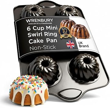 Wrenbury Swirl Buntz Pan for Baking Mini Non-Stick - 6 Cup Fluted Cake Tin for Small Cakes - PFOA Free and Dishwasher Safe - 3.75 Cup Width