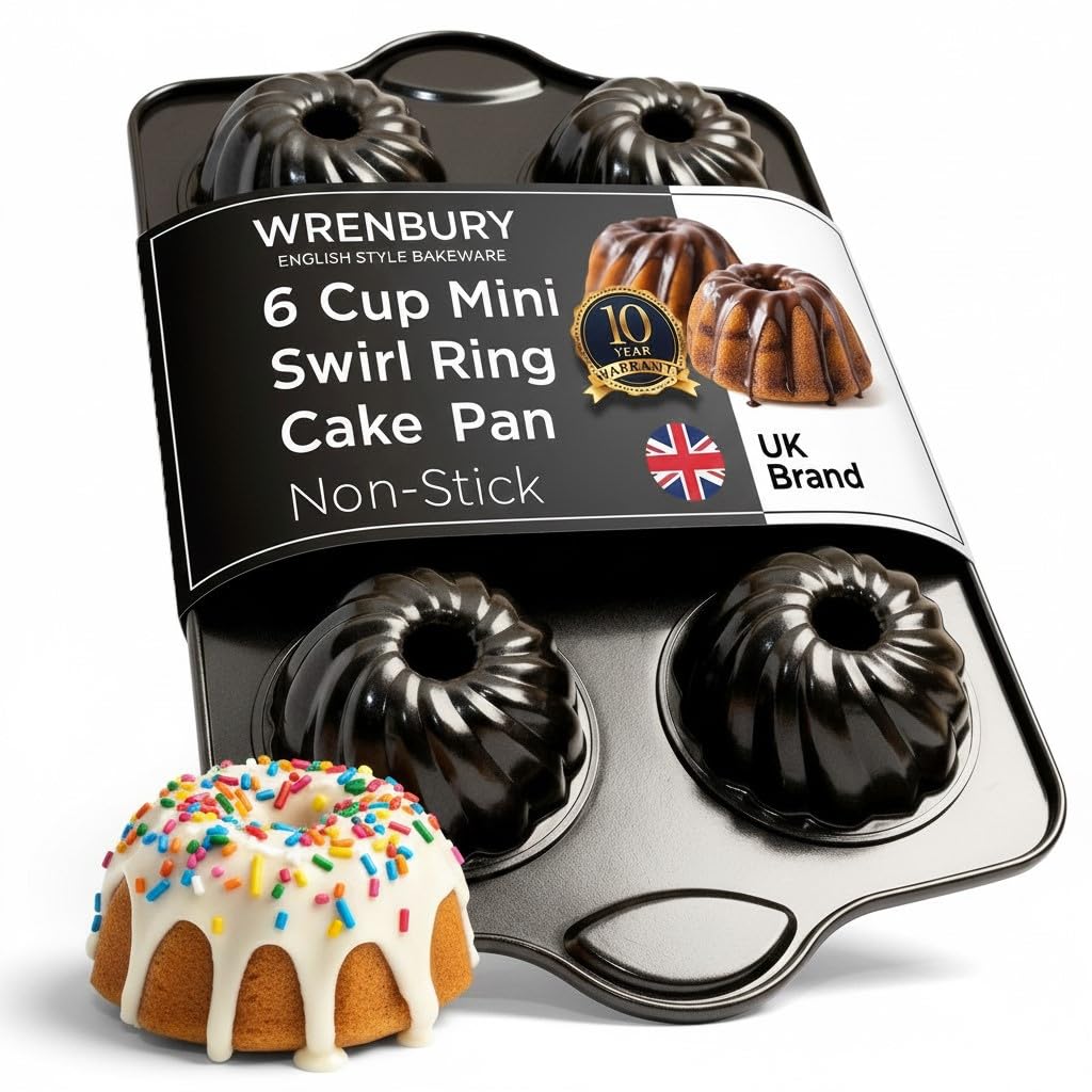 Wrenbury Mini forma do babki 6-komorowa blacha ze stali węglowej, powłoka nieprzywierająca, mała forma do pieczenia, nadaje się do mycia w zmywarce