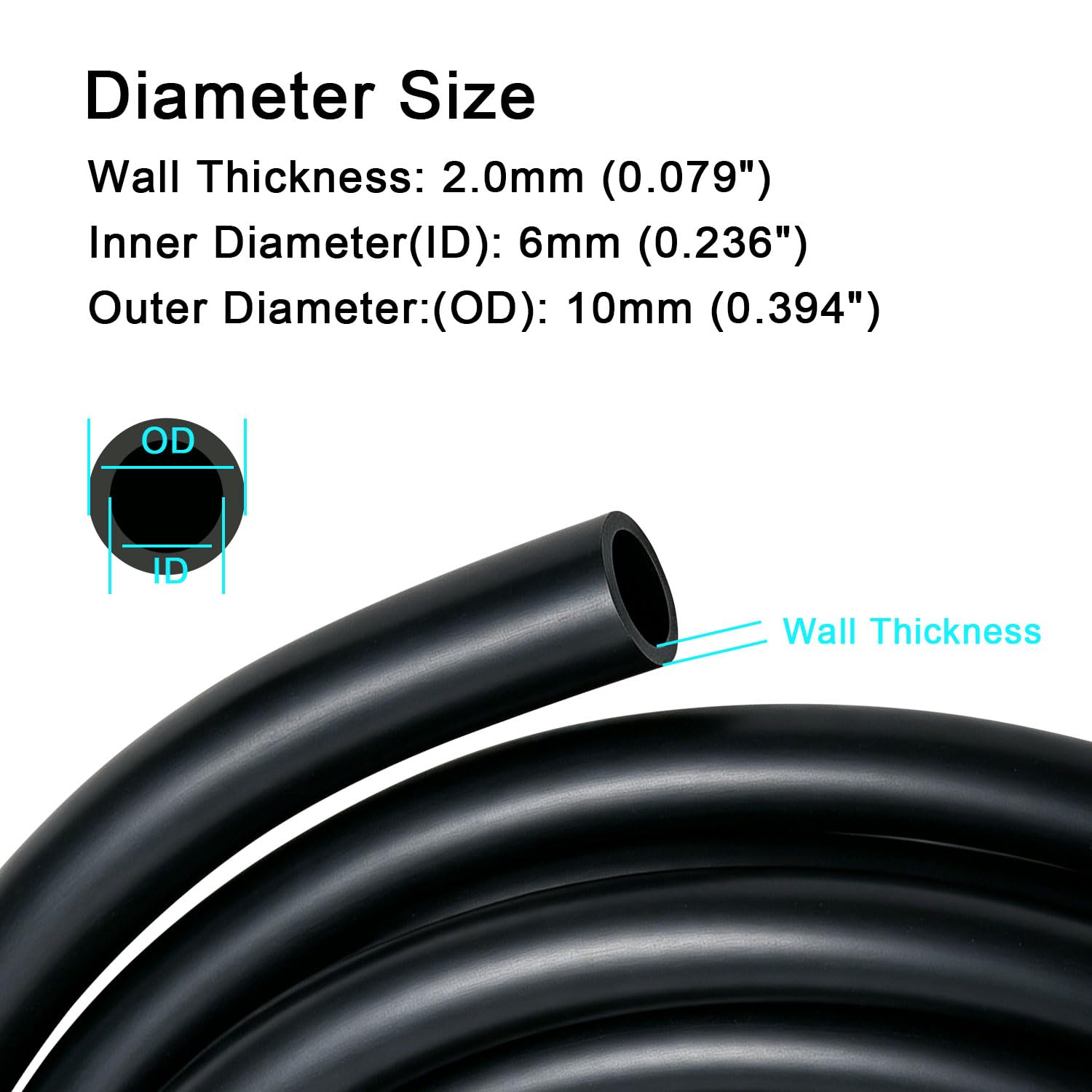 Silikonschlauch 6mm ID X 10mm OD 4.0 Meter Länge, HQMYKOR Lebensmittelqualität Schläuche, Schwarz Silikonschlauch für Wasser, auch für Luft, Wasser, Öl und andere Flüssigkeiten, flexible Schläuche
